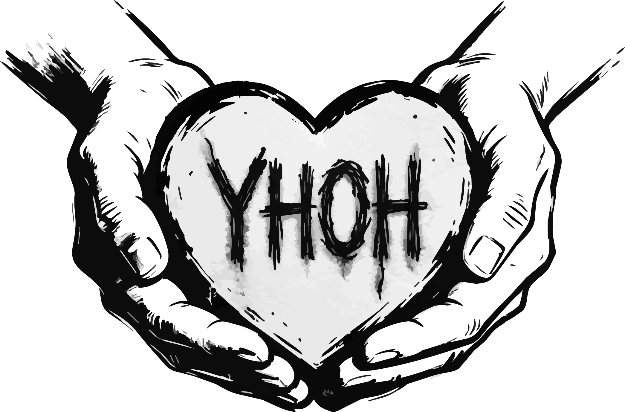 Your Heart Our Hands: two hands holding a heart carved with YHOH